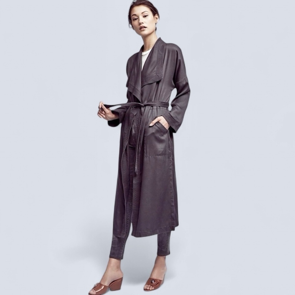 ANTHROPOLOGIE Hei Hei Trapunto Trench Coat S Gray